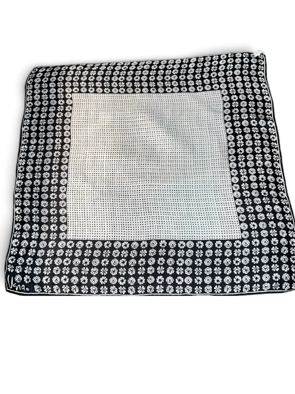 Vintage Vera Neumann Scarf Black White Rayon Silk Geometric Japan 21” Square